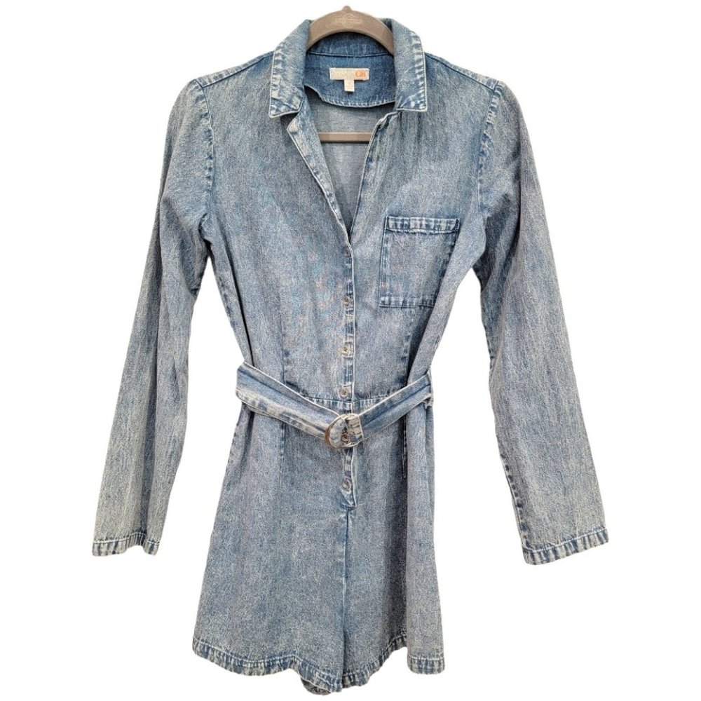 Gianni Bini Denim Romper / Jumpsuit Long Sleeves, Size Small